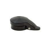 A black ABS plastic rotary hand tool with a circular, ridged top and a short handle. There is a small metal rivet where the handle meets the round body. The device is dishwasher safe and set against a plain white background.
