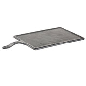 A rectangular, textured Frostone Serving Paddle in dark gray with a raised handle on the left side. The board mimics black slate’s rustic look with slightly uneven edges and a rough, hammered surface—perfect as a stylish melamine platter.
