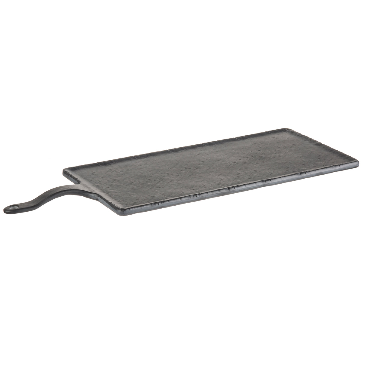 A rectangular black slate platter from the Frostone Collection Serving Paddle range, featuring a slightly textured surface and a short, curved handle on one end, displayed on a white background.