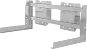 A sturdy Vulcan FRAME-VMCS24 metal mounting frame features two horizontal bars and two L-shaped arms, each with multiple holes for screws. This 24" silver bracket is ideal for supporting equipment on a wall against a plain white background.