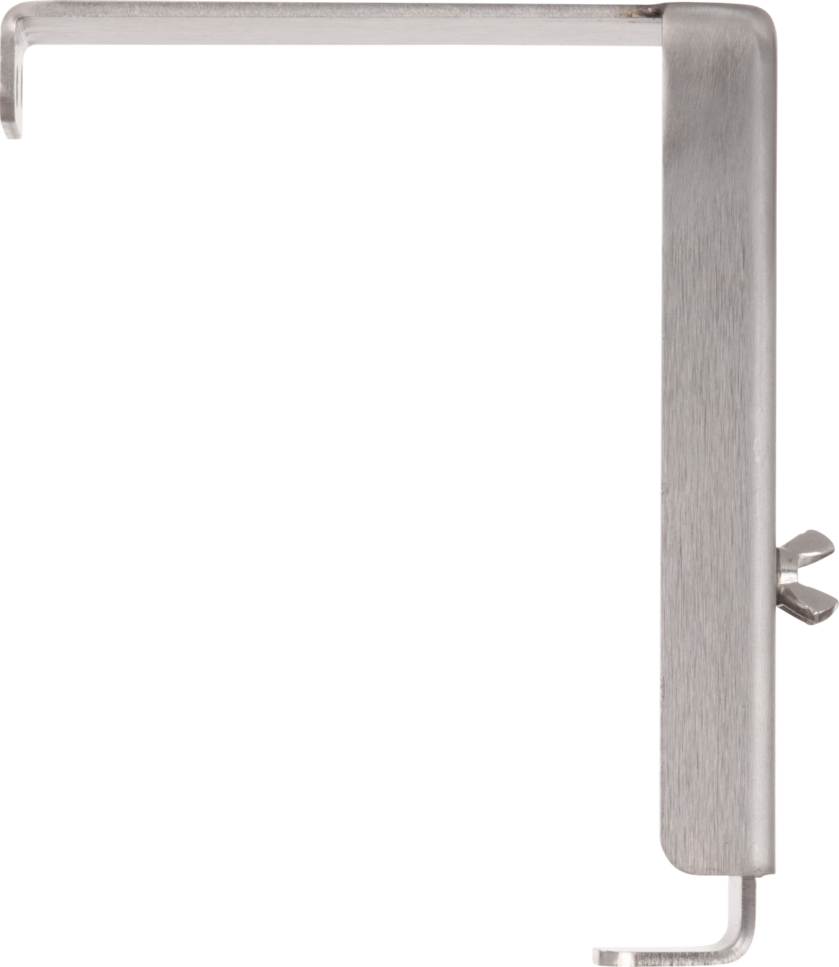A Vulcan Gap adjust bracket, model GADJUST-VMCS, with a brushed metal finish. This L-shaped clamp features a wing nut on the vertical section and two protruding hooks on each end, photographed against a plain white background.