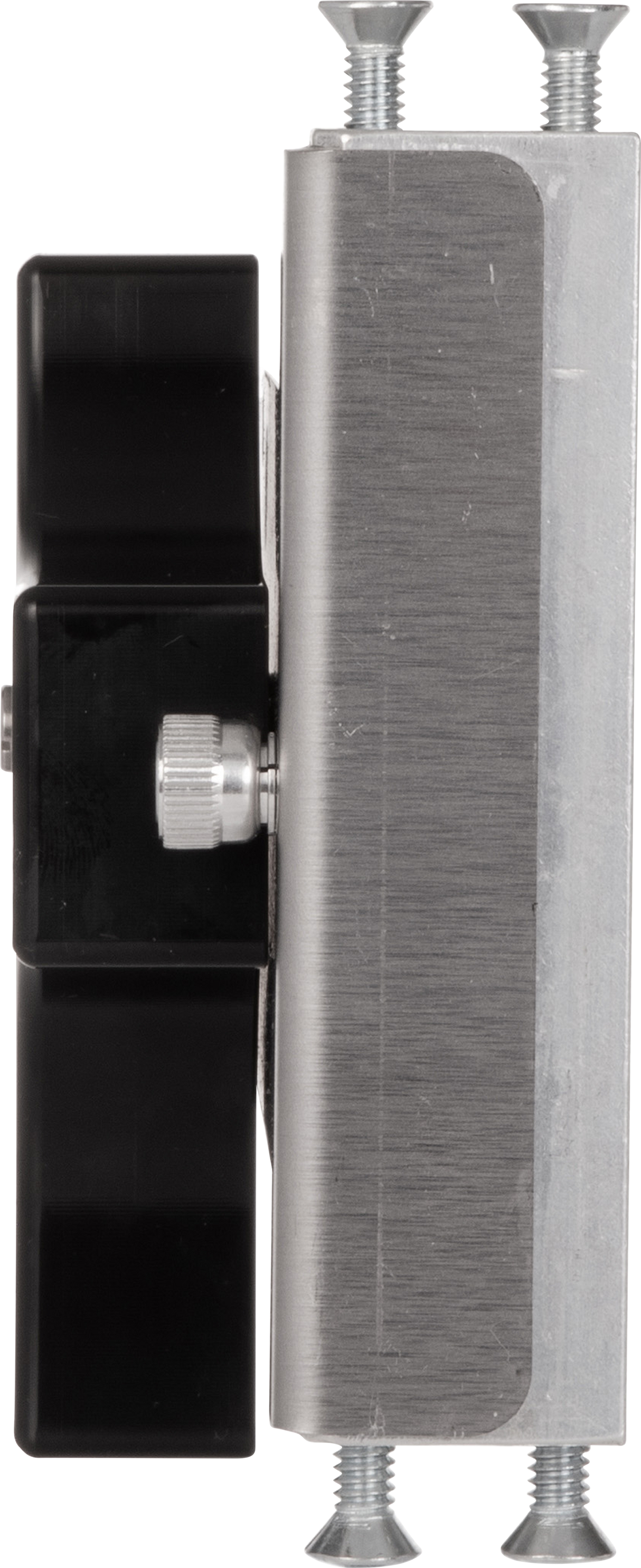 A close-up, top-down view of a Vulcan Rotary Gap Adjustment Bracket clamp with three silver screws, a knurled GADJUST-ROTARY knob in the center, and a brushed metal plate on the right side, isolated on a white background.