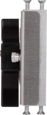 A close-up, top-down view of a Vulcan Rotary Gap Adjustment Bracket clamp with three silver screws, a knurled GADJUST-ROTARY knob in the center, and a brushed metal plate on the right side, isolated on a white background.