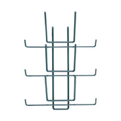 A metal SmartWall Bottle Drying Rack with Metroseal 3 antimicrobial protection, featuring three tiers and six prongs per level in a minimalist, geometric design. Dark-colored, it’s wall-mounted and ideal for organized, hygienic display against a white background.
