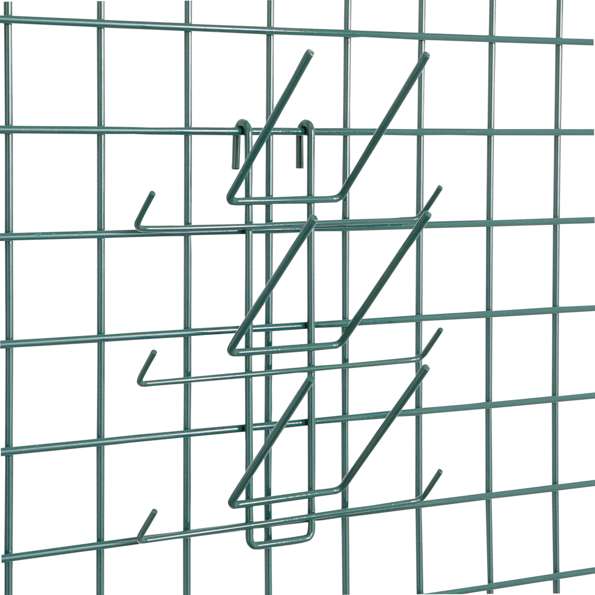 A wire fence with a green Metroseal 3 wire rack featuring antimicrobial protection.