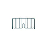 A corrosion-resistant metal wire bookend with a rectangular frame, vertical bars, and a central U-shaped notch at the bottom. The dark green finish and angled feet offer stability. Perfect for pairing with your Super Erecta Shelf Divider. Plain white background.