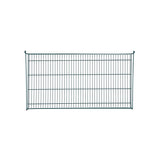 A single green metal wire garden fence panel, similar to a SmartWall Grid Shelf, stands against a plain white background. The rectangular panel features vertical and horizontal wires forming a grid with sturdy supports at each end for a simple, utilitarian look.