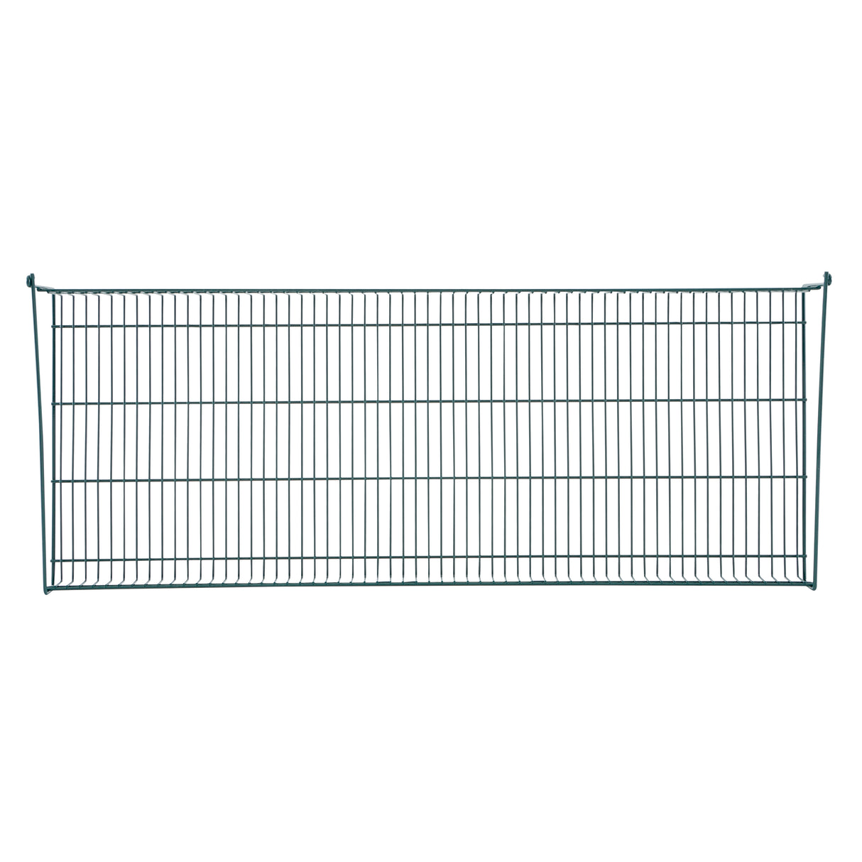 A rectangular SmartWall Grid Shelf with an epoxy-coated, corrosion-resistant metal grid pattern features horizontal and vertical bars and slightly raised ends for wall mounting, ideal for storage or organization. The background is white.