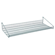 The SmartWall Grid Shelf is a metal wire shelf with a rectangular shape, featuring an epoxy-coated, corrosion-resistant finish and raised back and sides for support. The open grid pattern allows airflow, and it's photographed against a plain white background.
