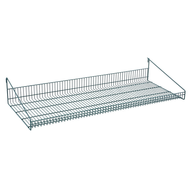 The SmartWall Grid Shelf is a metal wire shelf with a rectangular shape, featuring an epoxy-coated, corrosion-resistant finish and raised back and sides for support. The open grid pattern allows airflow, and it's photographed against a plain white background.