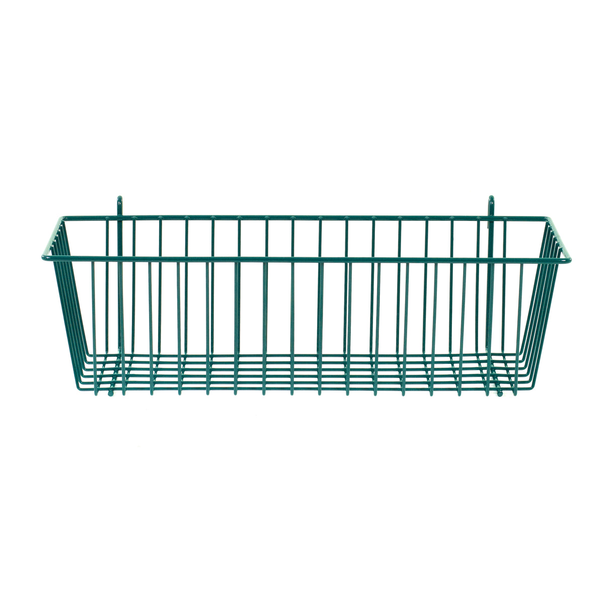 A rectangular, teal SmartWall Storage Basket is shown against a white background. The basket features an open grid design with vertical and horizontal bars, two hooks for hanging, and a durable epoxy-coated finish.
