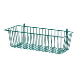 A rectangular, green epoxy-coated SmartWall Storage Basket with vertical and horizontal bars, open at the top. It has two small loops at the back for mounting or hanging and is isolated on a white background.