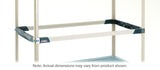 A beige MetroMax i Storage Level Frame shelving unit with four vertical posts and horizontal supports. The middle shelf is missing, showing only the frame. Quick Ship available. Note: Actual dimensions may vary from product shown.