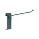 A SmartWall Prong Hook with Metroseal 3 antimicrobial protection: this metal pegboard hook features a flat back plate, a single bent rod with a rounded tip, and two openings for secure attachment. Displayed against a white background.