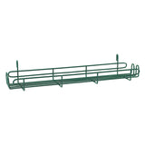 A long, narrow green metal wire basket with Metroseal 3 antimicrobial protection, featuring a rectangular shape, open sides, and hooks on the back for wall or fence mounting. Ideal for holding plant pots, gardening tools, or as a SmartWall Grid-Mount Spice Rack.