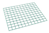 An epoxy-coated SmartWall Wire Grid panel is shown on a white background. The green metal mesh features evenly spaced square openings and is positioned at a slight angle, creating a three-dimensional appearance.