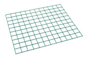 An epoxy-coated SmartWall Wire Grid panel is shown on a white background. The green metal mesh features evenly spaced square openings and is positioned at a slight angle, creating a three-dimensional appearance.