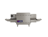 The Middleby Marshall PS520E electric conveyor oven is a commercial, stainless steel countertop conveyor oven with a front control panel on the left, entry and exit conveyor belts, ventilation slits, and the brand logo on the lower front panel.