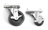A pair of casters with rubber wheels and durable stainless steel construction.