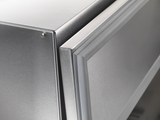 A close up of a stainless steel refrigerator with a sleek finish.