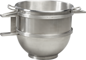 A large, industrial 60 quart Legacy Mixer Bowl with two flat handles and a reinforced rim, crafted from stainless steel for commercial kitchens or bakeries. The bowl’s rounded base and smooth, shiny surface ensure durability and ease of use.