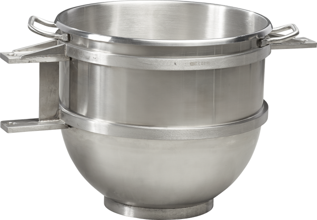 A large, industrial 60 quart Legacy Mixer Bowl with two flat handles and a reinforced rim, crafted from stainless steel for commercial kitchens or bakeries. The bowl’s rounded base and smooth, shiny surface ensure durability and ease of use.