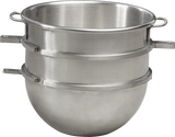 A large, shiny 20 quart stainless steel double boiler set with two stacked pots. The top pot is shallower and fits snugly inside the deeper bottom pot. Both have side handles, flared rims, and a clean brushed metal texture that gleams.