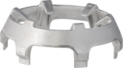 A metallic, circular object with a rough, matte finish. It features six raised rectangular prongs and six open gaps, resembling a gear or crown—likely a Hobart bowl truck adapter for 140 to 60 qt bowls—photographed on a white background.