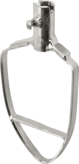 A silver Hobart 60 qt pastry knife flat beater attachment for a stand mixer, featuring a rectangular frame and central crossbar. It’s designed to mix ingredients and includes a cylindrical connector at the top for easy mixer attachment.