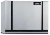 A large, rectangular, silver-colored Modular Ice Maker with a smooth front panel, two vertical black lines, and a brand logo at the top right corner. This air-cooled machine is ideal for producing half-size cubes in commercial settings.