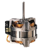 A close-up of an electric motor with exposed copper coil windings, a vertical metal shaft, and visible wiring—showcasing the mechanical core found in equipment like the Robot Coupe R101P Combination Food Processor for enhanced industrial design.