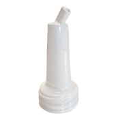 A white plastic urinal bottle with a wide, ribbed base for stability. The PourMaster Long Neck Top provides ergonomic use, while its design is commonly used in medical and healthcare settings. Dishwasher safe for added convenience.