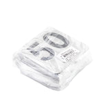 A stack of white paper cards, part of a TableCraft number card sign set, is wrapped in clear plastic packaging. The top card displays the number 50 in large, bold black font and a white barcode label is affixed to the plastic wrap.