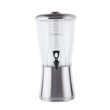 A clear, tall cold brew coffee maker with a stainless steel base and lid, a BPA free upper chamber for grounds, a filter, and a black spigot for dispensing brewed coffee. The sleek design doubles as an elegant beverage dispenser.