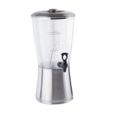 A modern, BPA free beverage dispenser with a silver base and lid, featuring a built-in infuser tube and a black spigot near the bottom. Its sleek design is perfect for serving cold infusions at any event.