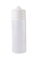 A translucent, cylindrical 20 oz squeeze bottle with a white, ribbed, dome-shaped cap. The plain WideMouth Squeeze Bottle sits against a white background and is ideal for convenient dispensing and dishwasher-safe use.