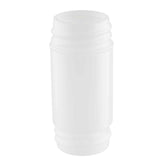 A plain, translucent white plastic Replacement Container bottle with a cylindrical shape, two horizontal ridges near the top and bottom, and a wide, threaded neck for a screw-on cap. Dishwasher safe and ideal for PourMaster N32 systems.