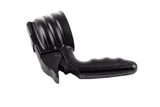 A black, ergonomic handheld tool with a ribbed, semi-circular attachment on one end and a textured handle on the other. The polycarbonate body suggests durability, and the object is isolated on a white background.