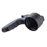 A black, handheld rubber plunger with a ribbed suction cup and an ergonomic handle, photographed on a white background. The modern, compact design is dishwasher safe, making it ideal for unclogging sinks or drains with easy cleaning.