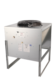 A square, metal Nordic Remote Condenser CCM0630R HVAC unit with a grated fan on top and mounting legs, shown against a white background. Cornelius labels and control knobs are visible on the front panel. The design suits commercial cooling systems.
