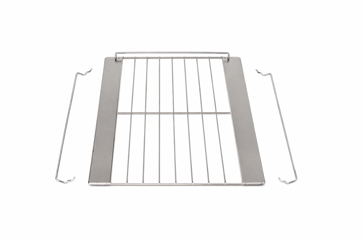A rectangular Wolf OVNRACK-XL26 commercial oven rack with parallel bars and two detachable side rails, featuring a solid metal border along one long edge. The 26-inch oven shelf is photographed on a white background.