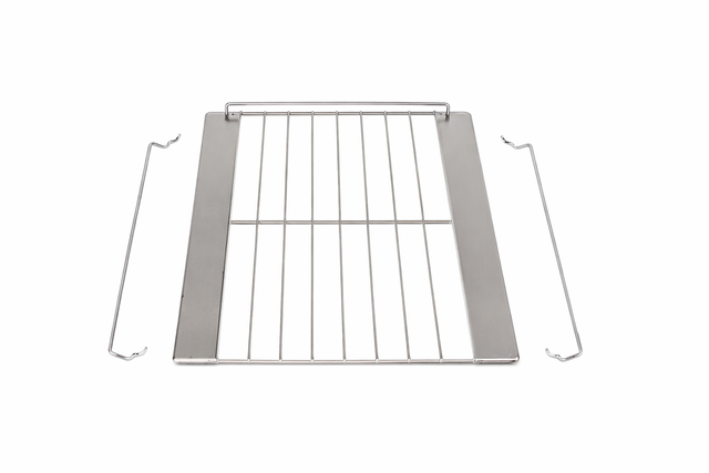 A rectangular Wolf OVNRACK-XL26 commercial oven rack with parallel bars and two detachable side rails, featuring a solid metal border along one long edge. The 26-inch oven shelf is photographed on a white background.