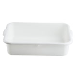 A rectangular, white plastic tote box with rounded corners and small handles on each end. The tub features a smooth, stackable design and is dishwasher safe. It is empty and placed against a plain white background.