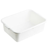 A stackable, rectangular white Tote Box with slightly rounded corners and two small handles on opposite sides. The interior bottom has subtle ridges, and the bin is empty, set against a white background.