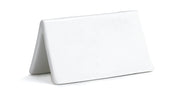 A plain, white, triangular tent-shaped object with smooth surfaces and rounded edges, resembling a Buffet Tent by TableCraft Products. Made of porcelain, it stands upright on a white background with no visible markings or designs.