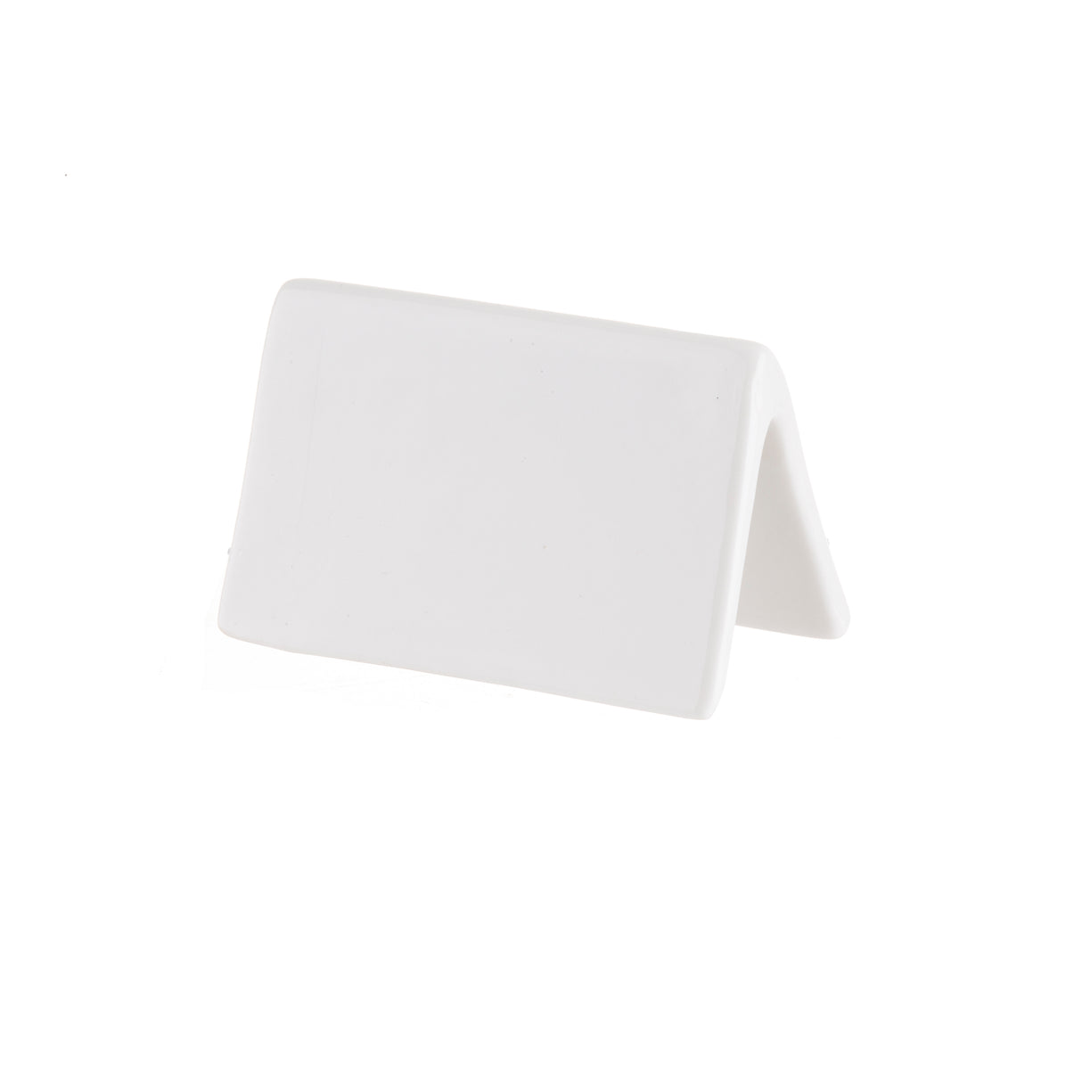 A small, white TableCraft Products porcelain buffet tent stands on a white background. It has a smooth surface, triangular side profile, and open ends, forming an inverted “V” or roof-like structure with a faint shadow underneath.