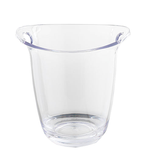 A clear SAN Plastic wine bucket with a 2-3/4 qt. capacity features a smooth, slightly flared rim and two small, curved handles. The cylindrical bucket has a rounded base and is photographed against a plain white background.
