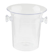 A clear, empty TableCraft plastic wine bucket with a 3-1/2 qt capacity features a wide rim, two round side handles, and a slightly flared cylindrical shape. Photographed on a white background.