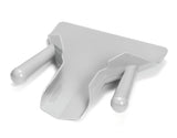 A gray plastic French fry scoop with dual handles and a triangular, flat base featuring a raised edge and tapered front for efficient scooping. The smooth, reflective surface is dishwasher safe for easy cleaning.