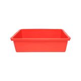 A rectangular, bright red Thunder Group bus box made of durable plastic with straight sides and rounded corners is shown against a plain white background. The bin is empty and viewed from the front, highlighting its depth and open top.